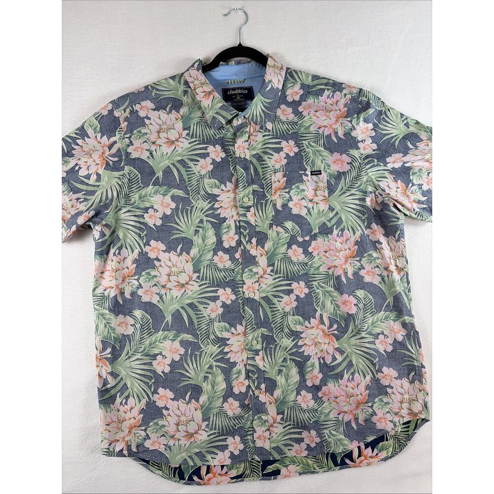 chubbies Men's Tropical Floral Button-Down Shirt in Gray, Pink & Green